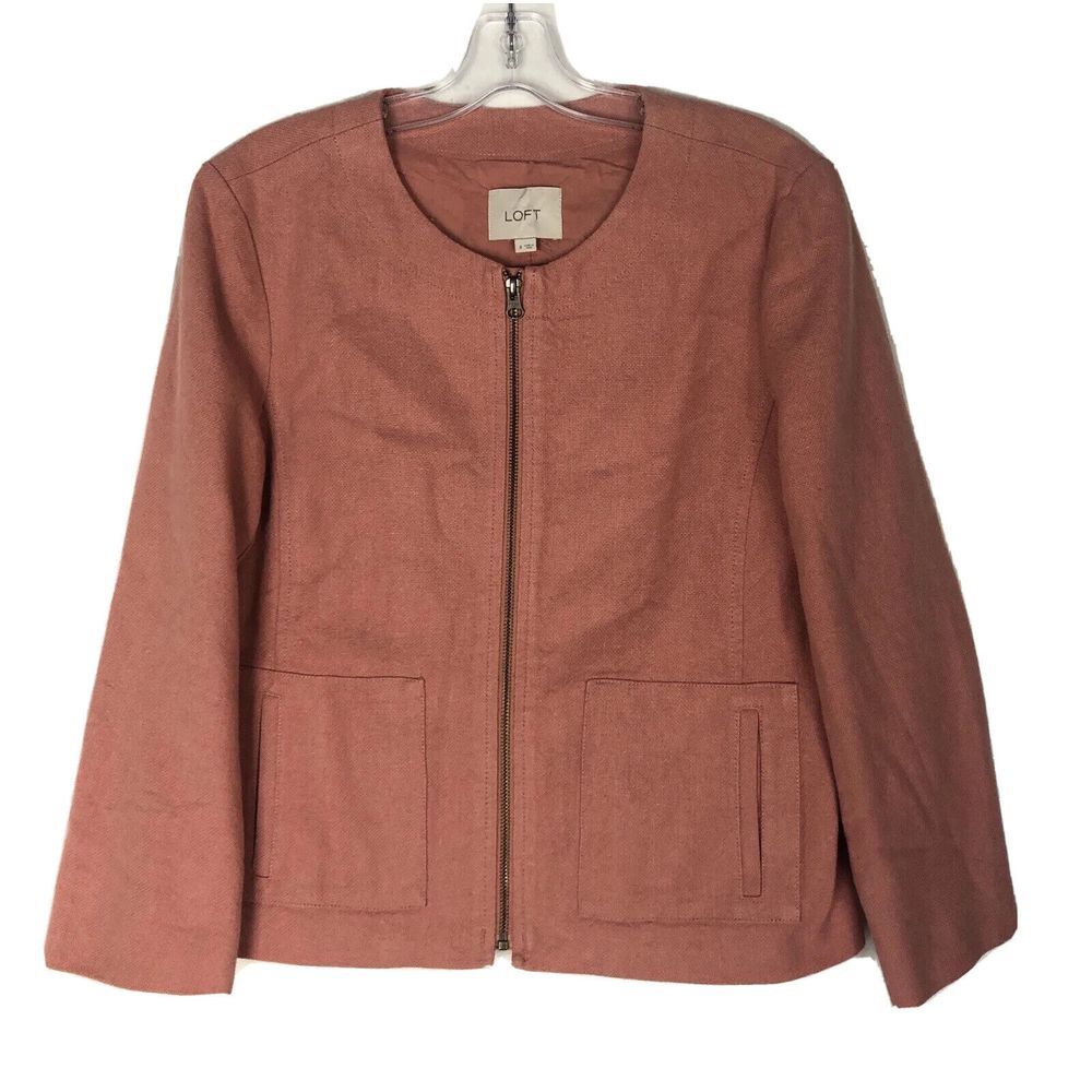 Ann Taylor LOFT Blazer Women's Size 8 Pink Tapestry Jacket Full Zip Up Lined‎